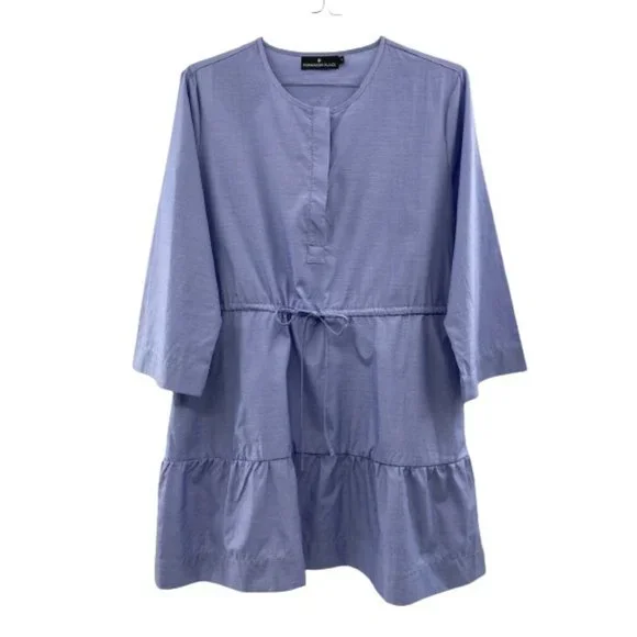 Pomander Place Tuckernuck Women's Chambray Lucy Dress Blue Tier Tie Waist Mini M - Picture 3 of 12